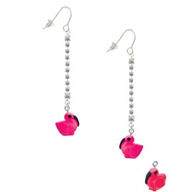 Delight Jewelry Resin Hot Pink Flamingo Silver-tone Long Sparkle Dangle French Earrings