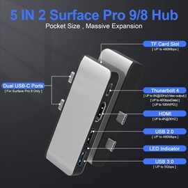 Adaptador Surface Pro 8, estación de acoplamiento Surface Pro 8 con HDMI 4K + USB-C Thunderbolt 4 (visualización+datos+PD 100W)+USB 3.0/2.0+ranura para tarjeta TF, triple visualización USB C Hub para Surface Pro 8
