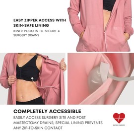 Inspired Comforts Mastectomy Recovery Hoodie with Drain Pockets, Rose Pink, Medium