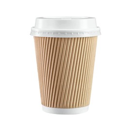 We Can Source It Ltd – 8oz Disposable Kraft Ripple Paper Cups with Lids – Insulated Brown Paper Cups with 3 Ply Construction – 100% Compostable – for Tea, Coffee, Hot Drinks – 200Pc