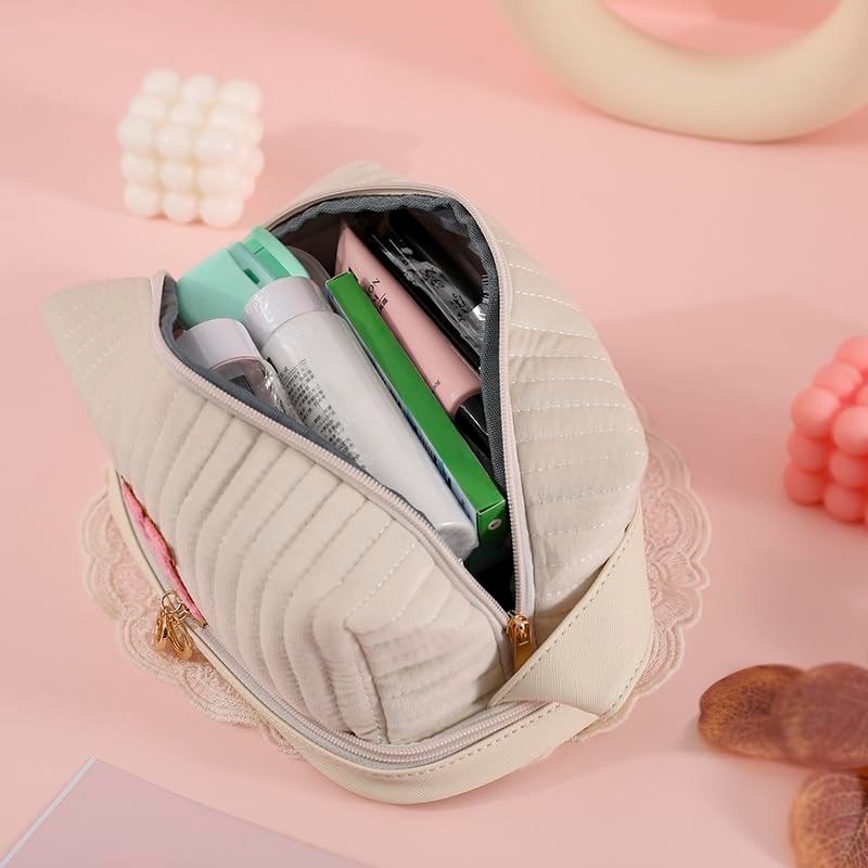 Ouksma Initial Makeup Bag Monogrammed Double Layer Cosmetic Bag Velvet