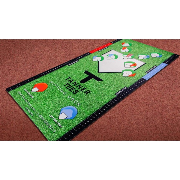 TANNER Hitting Deck | Softball Baseball Instructional Mat for Batting Tee Practice, Learn Proper Tee and Foot Placement for all Points of Contact, Beginners and Coaches, 29x60 inches, Green