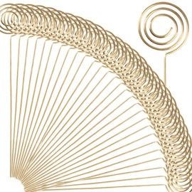 H&W 50pcs 4.7''L Golden Ring Loop Round Shape DIY Craft Wire Clip Table Card Holders Note Photo Picture Memo Holder Metal Clamp for Party Birthday Office DIY Cake Topper(WE5-D1)