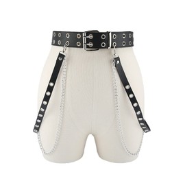 FDEETY Women's Punk Waist Chain Belt PU Leather Skinny Body Adjustable Belt with Gothic Circle Body Accessories for Cosplay Party, Double Layered