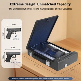 Gun Safe for Handgun - Portable Biometric Gun Safe for Car, Pistol Safe for 4 ways: Fingerprint,Digital PIN,Key and APP Lock, Gun Lock Box with Sound for Nightstand, Cloakroom(battery)