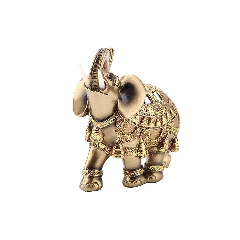 Walfront Lucky Feng Shui Golden Elephant Statue Sculpture Wealth Figure