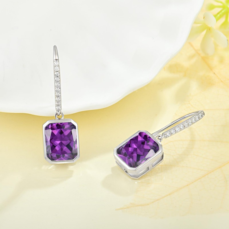 CARICY 925 Sterling Silver Baguette Earring for Her Rectangular Birthstone
