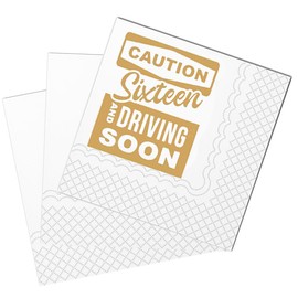 SharkBliss - Servilletas divertidas de cóctel de 16 cumpleaños, paquete de 50 servilletas de papel dulces para niños y niñas, decoración de 16 cumpleaños de 2 capas, 5 x 5 pulgadas (precaución dieciséis y conducción pronto, dorado)