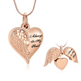 Minicremation Heart Urn Necklace Pendants for Ashes Angel Wings Cremation Jewelry for Women Men Keepsake Memorial Ash Jewelry Always in my Mind Forever in my Heart