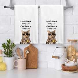 AMM Funny Cat Kitchen Towels Set of 2 Decorative Dish Hand Towels for Kitchen 16x27 Inch Cat Lover Gifts for Women Farmhouse Absorbent Soft Microfiber Dish Cloths