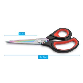 JARVISTAR 24 cm professional fabric scissors: soft grip scissors for fabric, textile scissors, sharp titanium coating, stainless steel blade, for cutting, clothing, leather, jeans, sewing
