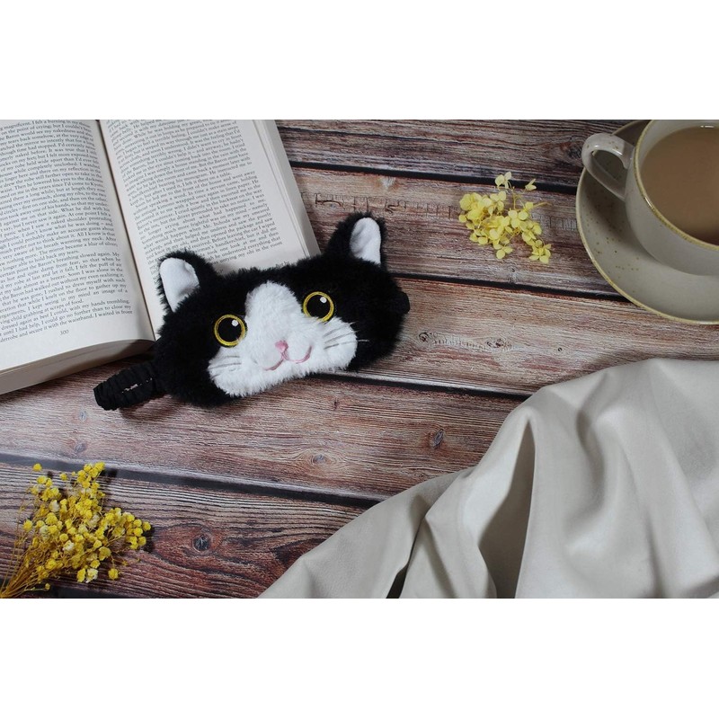 Cat Plush Comfortable Sleep Eye Mask (Black & White Cat)