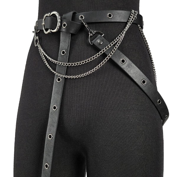 HiiFeuer - Cinturón de cadena de metal de piel sintética