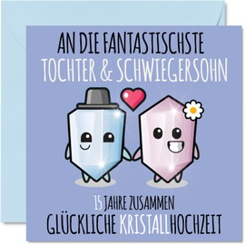 Stuff4 15th Wedding Anniversary Card Love - 15 Years Together Crystal Wedding - 15 Anniversary Card Wedding Anniversary Gifts for Daughter Son-in-law from Mum Dad, 145 mm Greeting Cards