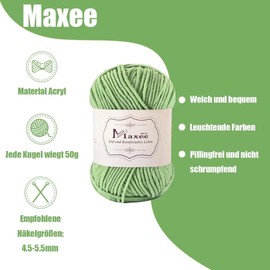 Maxee Hand-Knitting Yarn 250 g (5 x 50 g), Cotton Blend, for Knitting, Crochet and Crafts, Soft Comfortable Yarn for Knitting Beginners, Experienced Knitters (Bean Green-1)