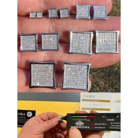 HarlemBling Real Moissanite Screwback Square Kite Earrings Solid 925 Passes Tester 4mm-18mm - 6mm (Small)