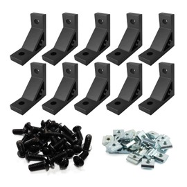 10 Sets Black Corner Connectors with 90° Angle Aluminium Profile for 2020 Series, Including 10 Corner Brackets, 20 M6 T-Nuts, 20 M6 x 14 mm Hex Screws
