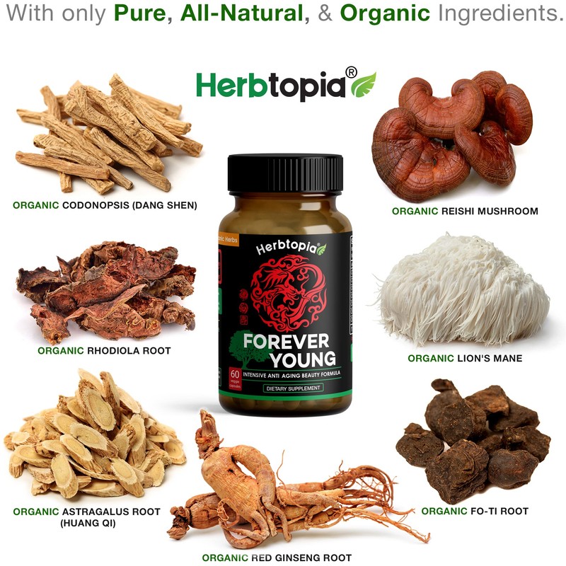 Herbtopia Forever Young Longevity Supplement for Immunity, Anti Gray Hair,