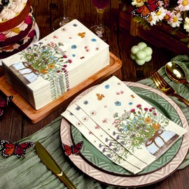 Seajan 200 Pcs Pot Flowers Paper Guest Napkins Disposable Hand Towels for Bathroom Paper Disposable Guest Towels Napkins for Spring and Summer Wedding Bathroom Birthday Dinner Party