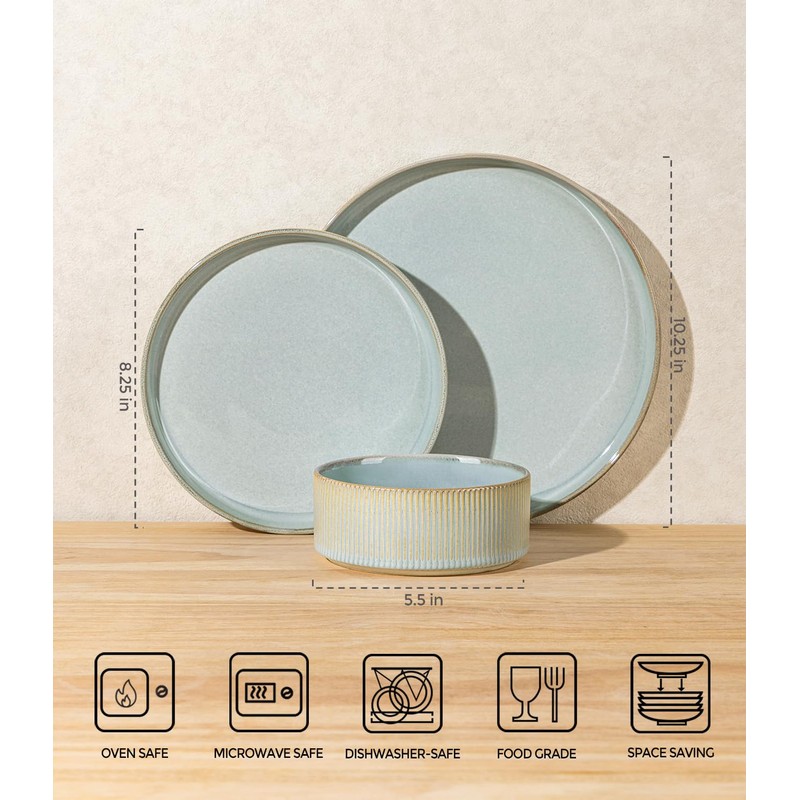 TheTerra Ceramic Dinnerware Sets for 4, 12 Pieces Porcelain Lightweight