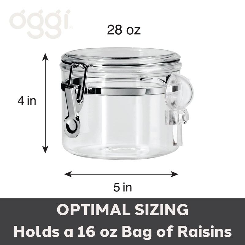 OGGI Clear Canister Airtight 28oz - Clamp Lid & Spoon