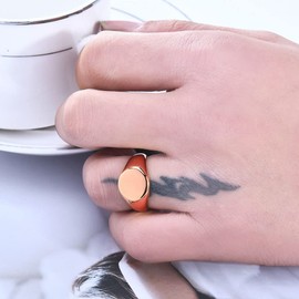 MYNENEY Stainless Steel Round Shape Classical Simple Plain Wedding Engagement Statement Pinky Band Signet Rings for Men Women Size 4-15 (Rose Gold, 4)