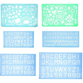 Set of 2 Artistic Drafting Templates & 4 ABC Lettering Stencil Plates | Durable and Lightweight Plastic for Art, Craft, and Learning Projects