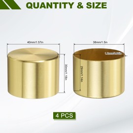 sourcing map 4Pcs Metal Furniture Feet Cover, 1.5 x 1.14 Inch Round Furniture Pads Leg Cover Gold Table Foot Cap Floor Protector for Chair, Table, Sofa, Bed