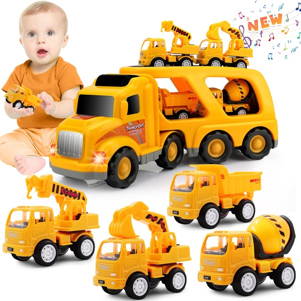 Nicmore Kids Toys Car for Boys: Boy Toy Trucks for 1 2 3 4 5 6 Year Old Boys Girls | 5 in 1 Carrier Vehicle Construction Toys for Kids Toddler Age 1-2 2-4 3-5 | Birthday Party Boy Gifts