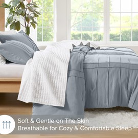 Comfort Spaces Blue/Grey Cal King Size Comforter Set - 3 Pieces Pintuck Pleated Bedding Sets Cal King, All Season Lightweight, Extra Softness Pre-Washed Microfiber Cal King Bed Set, Shams, Cal King