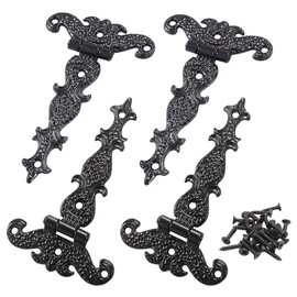 Murtenze 4 PCS Antique T-Strap Hinge, Black Decorative Barn Tee Hinge Zinc Alloy Barn Door Hinges with Screws for Furniture Cabinets Wooden Box Jewelry Case, 4.45" x 2.76"
