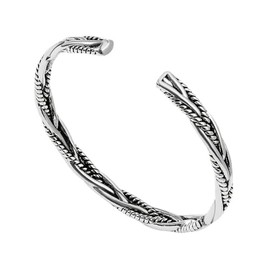 TURTLEDOVE Vintage Twisted Cuff Bracelet, Stainless Steel Woven Bangle Bracelet, Large, Stainless Steel, no gemstone