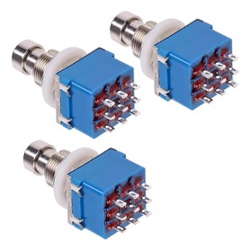 LKRXW 3 Stück 3PDT 9-polig Gitarren Effektpedal Fußschalter True Bypass Gitarrenschalter Rastfunktion Gitarreneffekt Pedal Schalter Druckknopf Fußtaster Lötösen AC 250V/3A 125V/6A