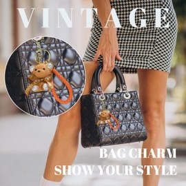 XODITO Rose Red plus Brown Bear Keychain for Women, Cute Bear Key Holders for Wallet, Car Keys, Bag Charms (Rinstone on Ears & Feet)