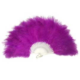 FANSOF.FANS Marabou Feather Hand Fan 45cm, Fancy Dress Wedding Party Favour Gift Outdoor Vintage Dance Photoshoot (Dark Purple)
