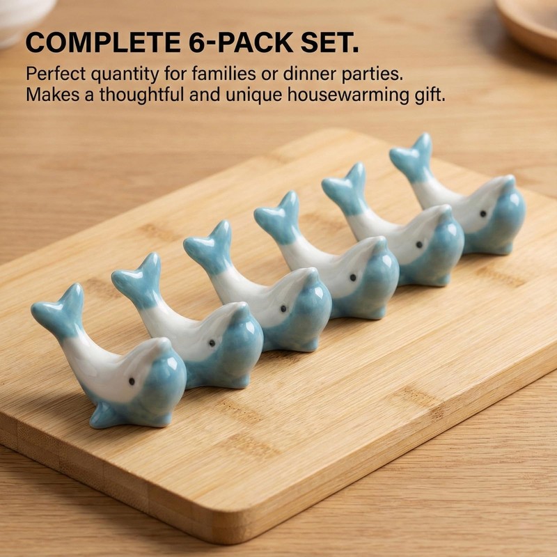 6 Pack Chopstick Rests Ceramic - Cute Dolphin Design, Kitchen