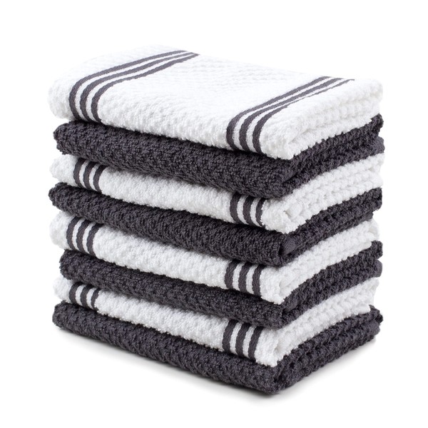 Sticky Toffee Cotton Kitchen Towels Dishcloths Set of 8, Gray