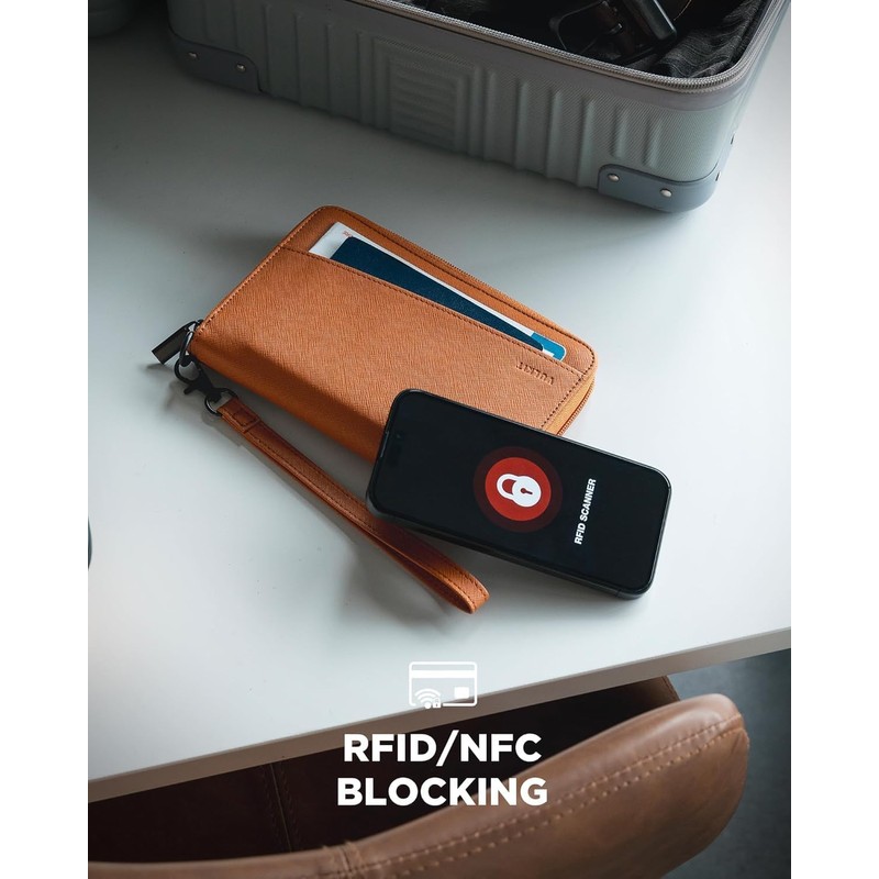 VULKIT Porta Pasaporte de Cuero con Bloqueo RFID y Correa