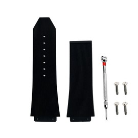 Mitekiic 25mm Rubber Watch Band Replacement Strap with Tool for Hublot Big Bang(Black Stripe-No Buckle)