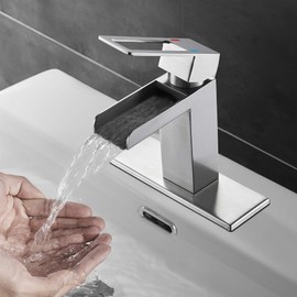 Gangang Bathroom Sink Faucet, Modern Single Handle Waterfall Bathroom Faucets for 1 or 3 Hole Bathroom Sink Deck Mount
