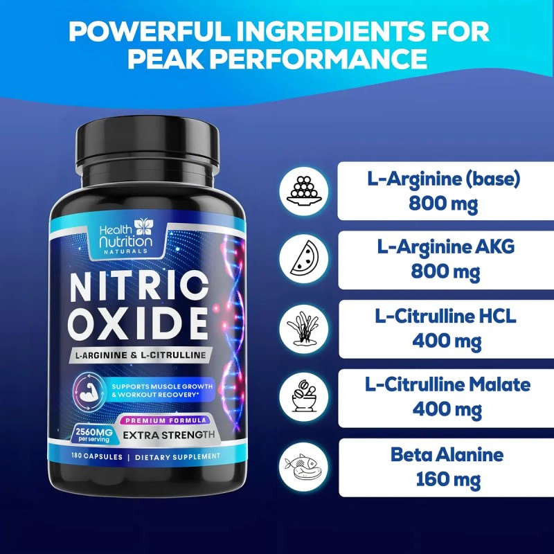 Precursor Oxido Ntrico 2560 Mg Con 180 Caps. Apoyo Muscular