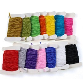 12 Pieces Cards 60M Worms Rayon Yarn Tinsel Chenille Floss Line Thread Woolly Bugger