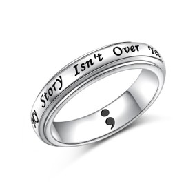 My Story Isn't Over Yet Semicolon Anxiety Relieve Spinner Rings Sterling Silver Semicolon Fidget Ring ADHD Stress Relieving Ring for Women Men (7)