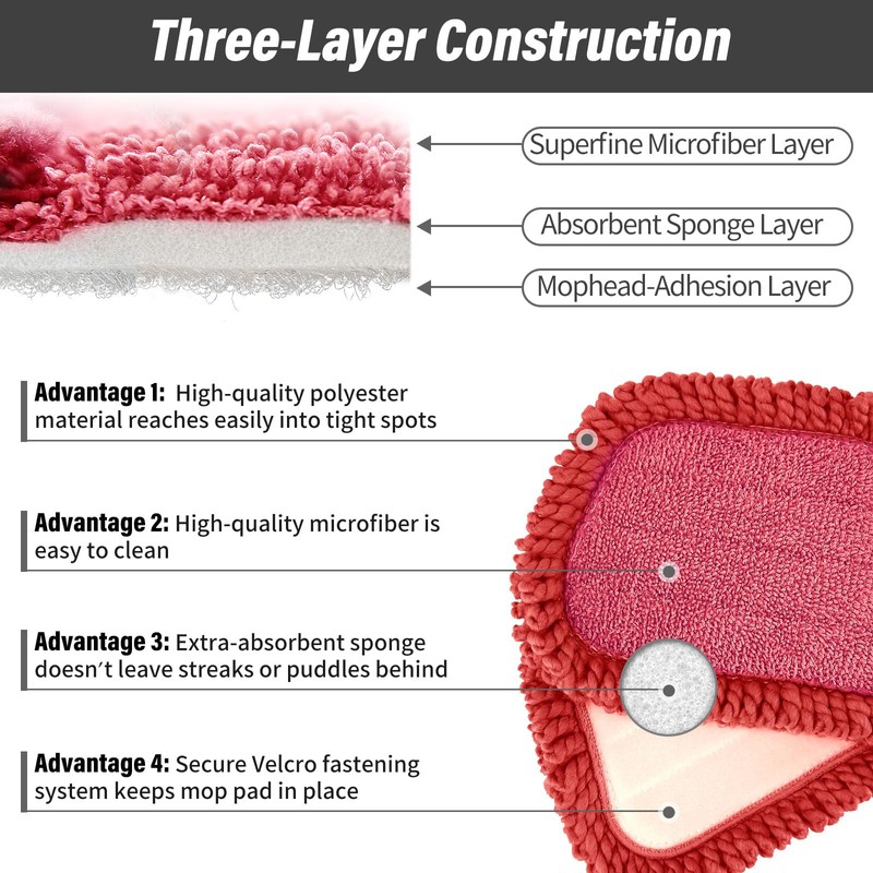 16.5 inch Mop Refills, 3 Pack Microfiber Reusable Replacement Mop