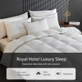 KUSNUG Feather Down Fibers Comforter California King Size, All Seasons Duvet Insert - Super Soft Fluffy High Fill-Power Feather Down Fibers Blended Medium Warm Bed Comforter(104"x96", White)