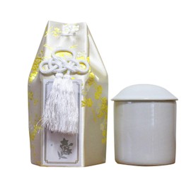 Buddhist Buddhist Ume Plum Silk Urn Cover with Cover Bag Included with Kaimyo Seal, Urn Set, Yellow