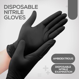Black Nitrile Disposable Gloves - Latex-Free, Powder-Free, Pack of 100, Strong and Puncture-Resistant, Medical, Food Handling, Tatoo Barber Shop Gloves (Medium)