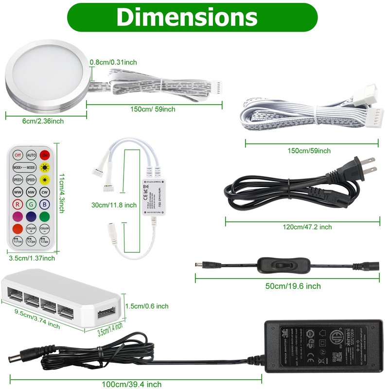 AIBOO Under Cabinet Lighting Kit, 16 Pack Dimmable RGB and