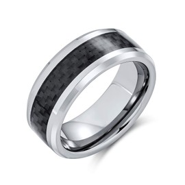 Geometric Pattern Grey Black Carbon Fiber Inlay Couples Titanium Wedding Band Rings for Men for Women Comfort Fit 8MM