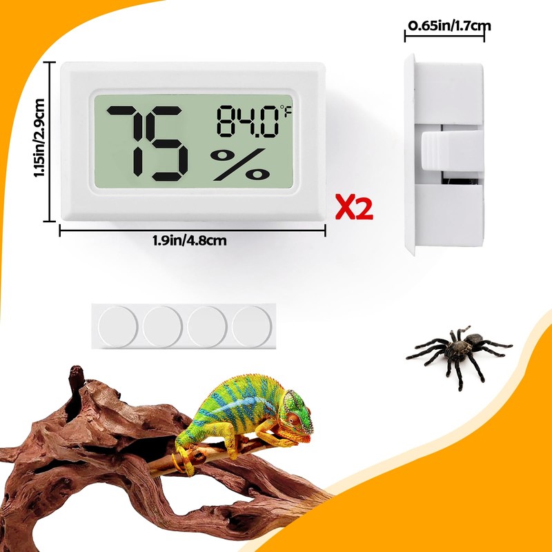 Bearded Dragon Accessories, 2 PCS Rectangle Reptile Thermometer and Humidity